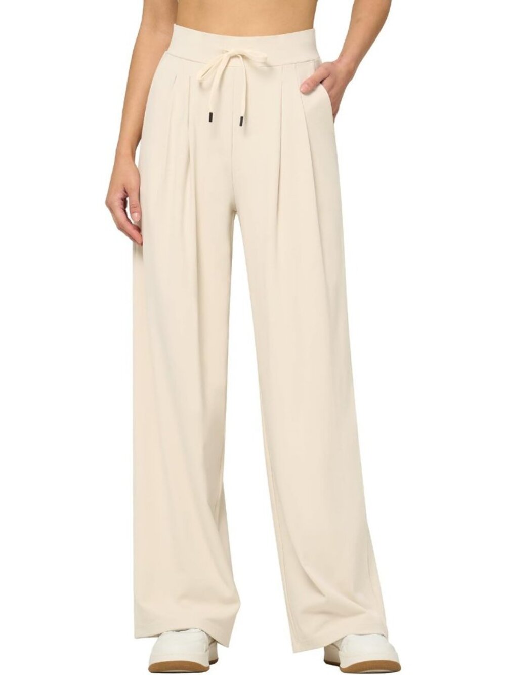 Women's Wide Leg Stretch Dress Pants - Business Casual Pull-On Slacks with